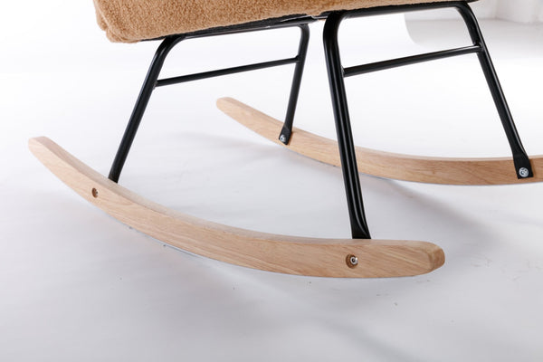 English Elm 050-teddy Fabric Glider Rocking Chair Plush Nursery Accent Seat with Wooden Base W527P176785