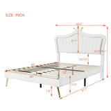 English Elm Queen Size Upholstered Bed Frame With Led Lights,Modern Upholstered Princess Bed With Crown Headboard,White