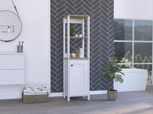 English Elm Linen Cabinet Jannes – Scandinavian-Style Storage With Open Shelves & Single Door In Light Oak/White Finish B092122959