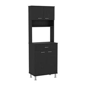 English Elm Pantry Piacenza multifunctional kitchen cabinet with microwave space, drawer, shelves for organized storage Black B092123040