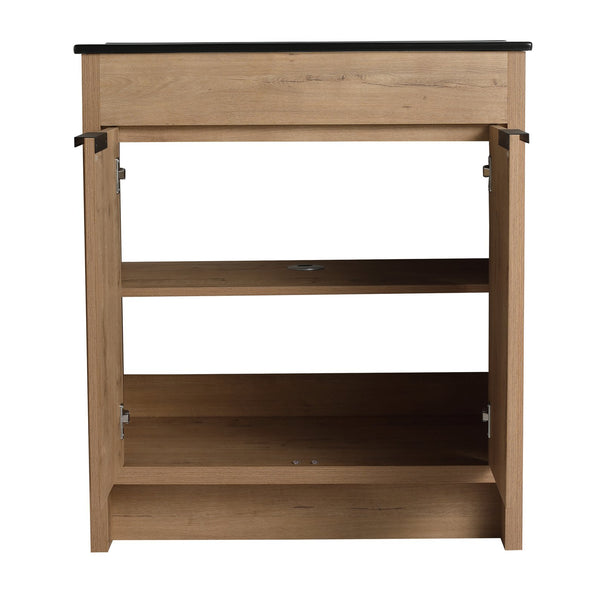 English Elm 30" Freestanding Bathroom Vanity With Black Ceramic Basin & Soft-Close Doors For Modern Spaces W999S00103