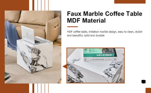 English Elm Modern Cube Coffee Table - Stylish White Mdf With Textured Design For Small Spaces & Living Rooms W1151P194276