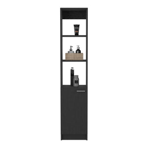 English Elm Linen Cabinet Emmett with 3 Open Shelves and Lower Storage Cabinet, 63.8" Tall Durable Pine Finish Black B092123331