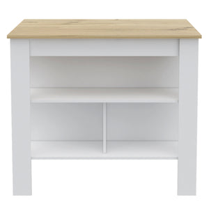 English Elm Kitchen Island Dozza: Modern White & Light Oak Design With 3 Shelves For Stylish & Efficient Storage B092122906
