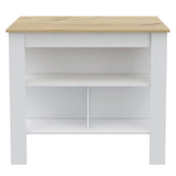 English Elm Kitchen Island Dozza, Three Shelves, White / Light Oak Finish