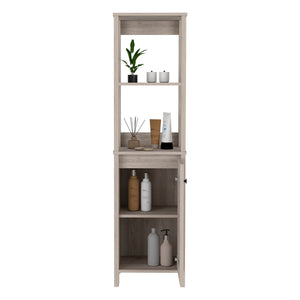 English Elm Linen Cabinet Jannes - Light Gray Finish, Two Open Shelves & Single Door For Stylish Bathroom Storage B092122957