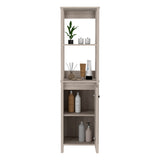 English Elm Linen Cabinet Jannes, Two Open Shelves, Single Door, Light Gray Finish