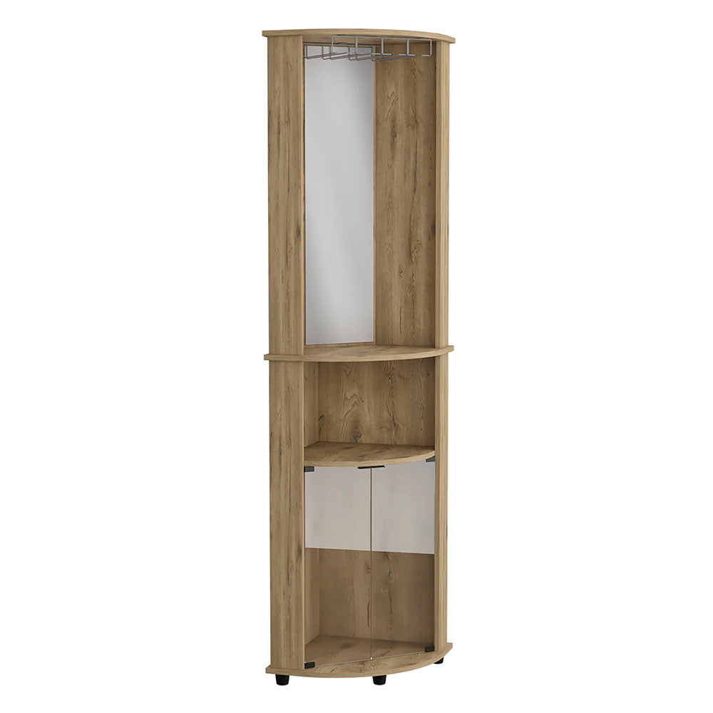 English Elm Corner Bar Cabinet Rialto Macadamia Finish — Space-Saving Corner Storage with 3 Shelves, 74.4"H, Beige B092123305