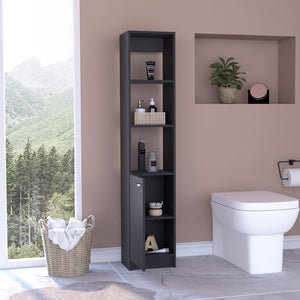 English Elm Linen Cabinet Emmett with 3 Open Shelves and Lower Storage Cabinet, 63.8" Tall Durable Pine Finish Black B092123331