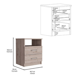 English Elm Nightstand Olienza - Modern Light Gray Design With Two Drawers & Open Shelf For Small Spaces B092122824