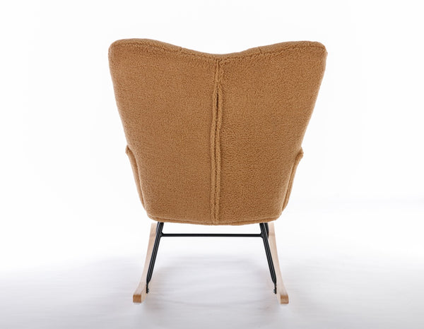 English Elm 050-teddy Fabric Glider Rocking Chair Plush Nursery Accent Seat with Wooden Base W527P176785