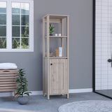 English Elm Linen Cabinet Jannes, Two Open Shelves, Single Door, Light Gray Finish