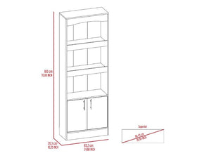 English Elm Bookcase Denver 70.8" Tall Light Gray Particle Board with Metal Hardware, Framed Elegant Shelves B092122900