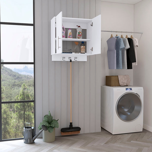 English Elm Wall Wall Storage Cabinet Alikuri Four-Compartment White Particle Board Versatile 29.13x24x4" B092123122