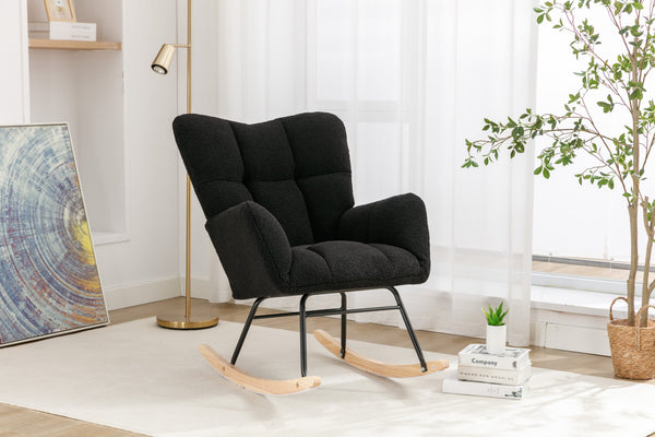 English Elm 050-teddy Fabric Glider Rocking Chair Plush Nursery Accent Seat with Wooden Base W527P176791