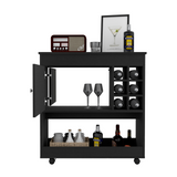 English Elm Bar Cart Aloha, Lower Panel, Six Bottle Cubbies, One Cabinet, Black Wengue Finish