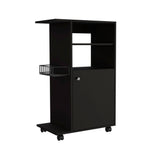 English Elm Kitchen Cart Kryot, Single Door Cabinet, Four Casters, Black Wengue Finish