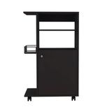 English Elm Kitchen Cart Kryot, Single Door Cabinet, Four Casters, Black Wengue Finish