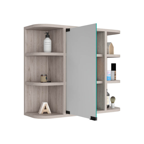 English Elm Medicine Cabinet Milano – Space-Saving Bathroom Storage With Mirror & Light Gray Finish, 6 Shelves B092123010