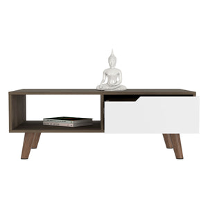 English Elm Coffee Coffee Table Dext with Single Door Cabinet and Open Shelf, Durable Particleboard Design Dark brown+White B092122944