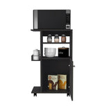 English Elm Kitchen Cart Kryot, Single Door Cabinet, Four Casters, Black Wengue Finish