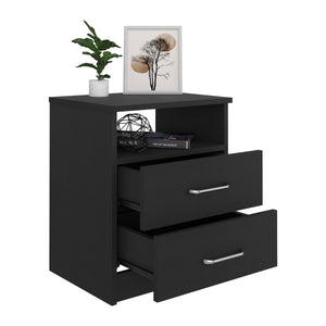 English Elm Nightstand Olivenza - Modern Two-Drawer Design With Open Shelf In Elegant Black Wengue Finish B092122819