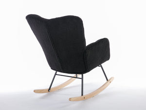 English Elm 050-teddy Fabric Glider Rocking Chair Plush Nursery Accent Seat with Wooden Base W527P176791
