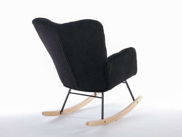 English Elm 050-teddy Fabric Glider Rocking Chair Plush Nursery Accent Seat with Wooden Base W527P176791