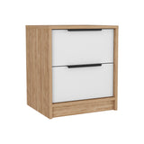 English Elm Nightstand Cervants, Two Drawers, Metal Handle, White / Pine Finish