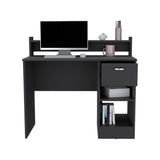 English Elm Computer Desk Delmar With Open Storage Shelves and Single Drawer, Black Wengue Finish