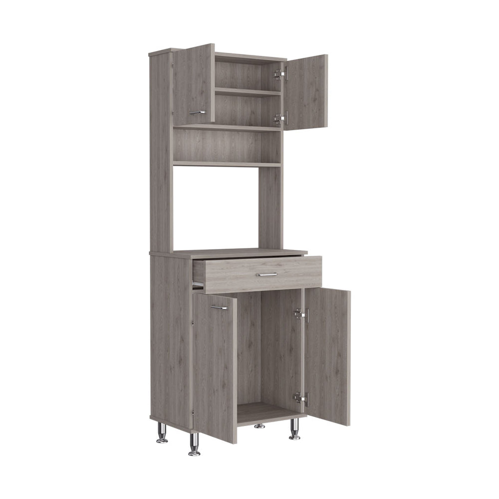 English Elm Pantry Piacenza Two Double Door Cabinet Light Gray – Multi-Shelf Storage, Microwave Space & Drawer B092123112