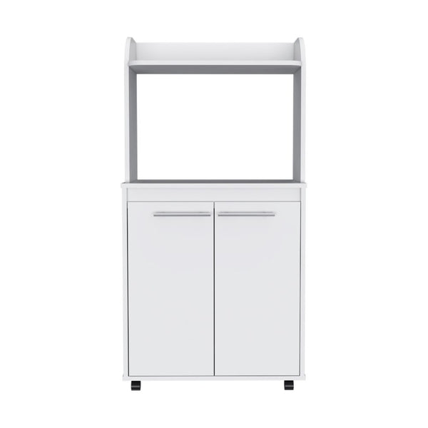 English Elm Kitchen Cart Totti with Microwave Shelf, Rolling Double-Door Storage Cabinet and Spacious Countertop White B092122827