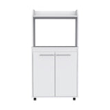 English Elm Kitchen Cart Totti, Double Door Cabinet, One Open Shelf, Two Interior Shelves, White Finish