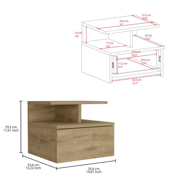 English Elm Floating Nightstand Flopini wall-mounted bedside table with drawer, space-saving shelf, durable design Beige B092123164