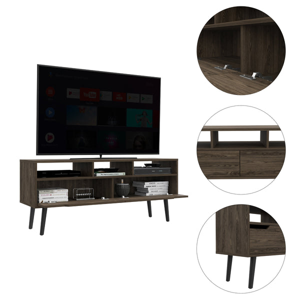 English Elm Tv Stand 60" Capacity Dark Walnut with 3 Open Shelves, 2 Adjustable Drawers, 56" Top Durable Design B092122876