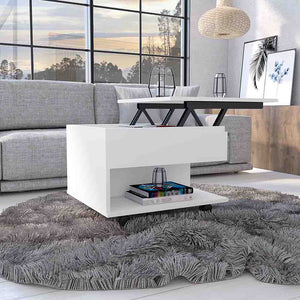 English Elm Lift Top Coffee Table Mercuri, Casters, White Finish