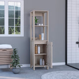 English Elm Linen Cabinet Jannes, Two Open Shelves, Single Door, Light Gray Finish