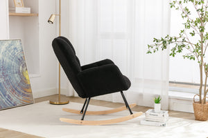 English Elm 050-teddy Fabric Glider Rocking Chair Plush Nursery Accent Seat with Wooden Base W527P176791
