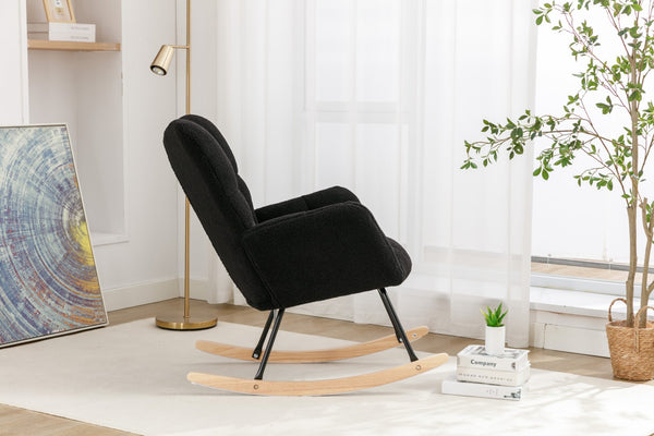 English Elm 050-teddy Fabric Glider Rocking Chair Plush Nursery Accent Seat with Wooden Base W527P176791