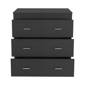 English Elm Three Drawer Litress Dresser with Metal Handles, Black Wengue Particle Board, Durable & Stylish Finish B092123041