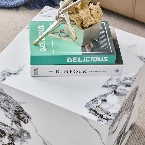 English Elm Modern Cube Coffee Table - Stylish White Mdf With Textured Design For Small Spaces & Living Rooms W1151P194276