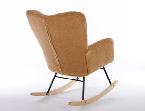 English Elm 050-teddy Fabric Glider Rocking Chair Plush Nursery Accent Seat with Wooden Base W527P176785