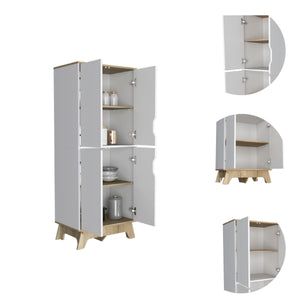 English Elm Double Kitchen Pantry Wallas Light Oak/White — Double-Door Storage Cabinet, 4 Shelves & Legs, Durable Countertop B092123099