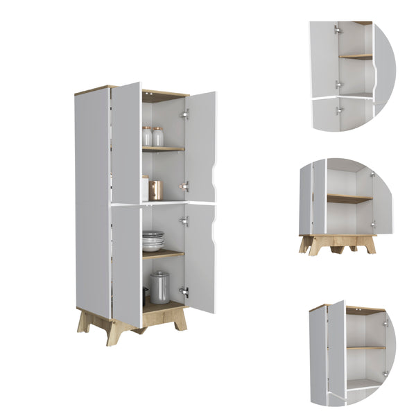 English Elm Double Kitchen Pantry Wallas Light Oak/White — Double-Door Storage Cabinet, 4 Shelves & Legs, Durable Countertop B092123099