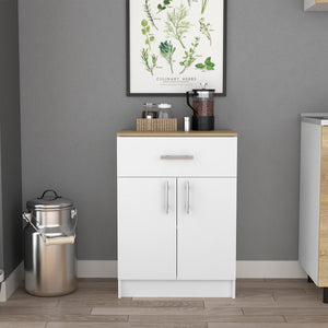 English Elm Pantry Netal White & Light Oak Cabinet with Drawer, Countertop, Steel Hinges, Durable Particleboard B092123025