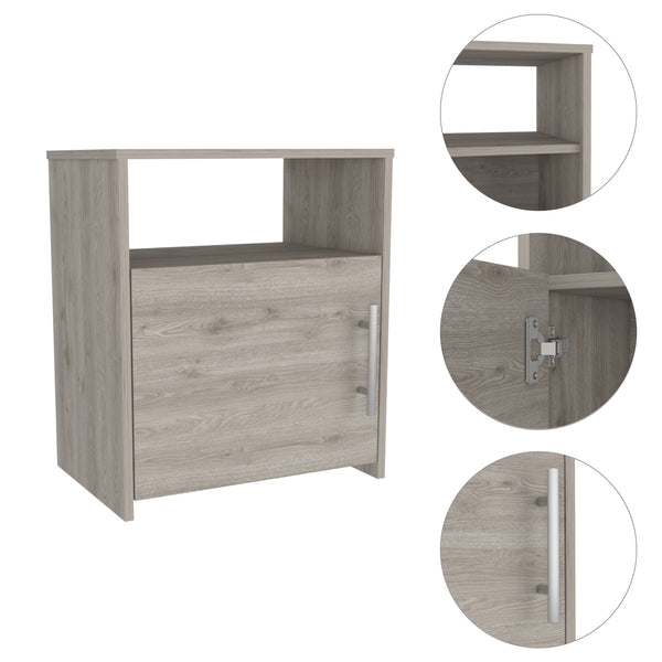 English Elm Nightstand Cuarzz: Modern Light Gray Compact Storage Solution For Minimalist Bedroom Elegance B092122897