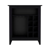 English Elm Bar Cabinet Castle, One Open Shelf, Six Wine Cubbies, Black Wengue Finish