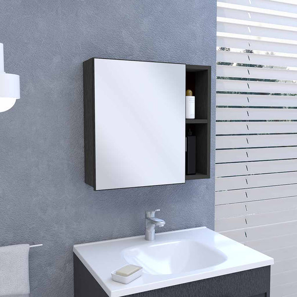 English Elm Medicine Cabinet Viking - Sleek Black Wengue, 3 Internal Shelves, Mirror Door & 2 External Shelves B092123096