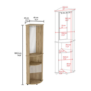 English Elm Corner Bar Cabinet Rialto Macadamia Finish — Space-Saving Corner Storage with 3 Shelves, 74.4"H, Beige B092123305