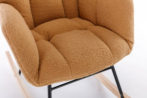 English Elm 050-teddy Fabric Glider Rocking Chair Plush Nursery Accent Seat with Wooden Base W527P176785